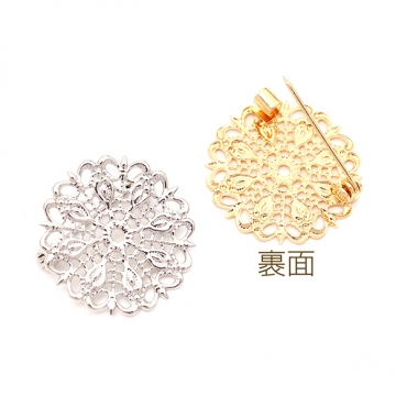 ブローチ台座 デザインブローチ台 透かし台 ブローチ金具 ブローチピン コサージュ金具 サークル型 約25mm（1ヶ）