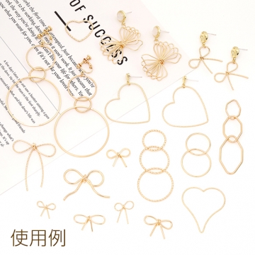ワイヤーリボン 金属リボンパーツ リボンモチーフ ネックレストップパーツ バックチャーム ポニーフック 貼付け可 約16×19mm（6ヶ）