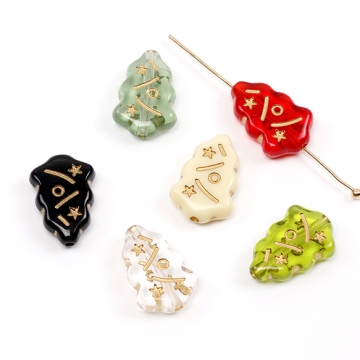 アクリルビーズ クリスマスツリーモチーフ アンティーク調ビーズ ヴィンテージ風ビーズ 縦穴 約11×17mm （20ヶ）