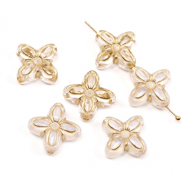 アクリルビーズ クローバー アンティーク調ビーズ 縦穴 約17×17mm（20ヶ）