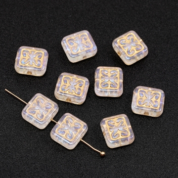 アクリルビーズ スクエア型ビーズ アンティーク調ビーズ スクエアモチーフ 通し穴あり 約11×12mm（20ヶ）