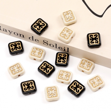アクリルビーズ スクエア型ビーズ アンティーク調ビーズ スクエアモチーフ 通し穴あり 約11×12mm（20ヶ）
