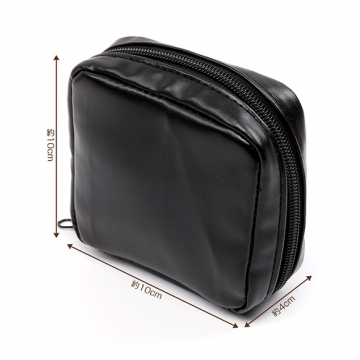 収納ポーチ 小銭入れ 小物入れ ミニウォレット PUレザー ファスナータイプ ブラック 約4×10×10cm（1ヶ）