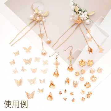 メタルフラワーパーツ 六弁花 ビーズキャップ 花座 座金 鉄製 中心通し穴あり ゴールド 約12mm（20ヶ）