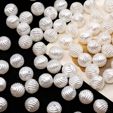 バロック調パールビーズ アクリル製 筋入り丸玉 通し穴あり 約9mm（30ヶ）