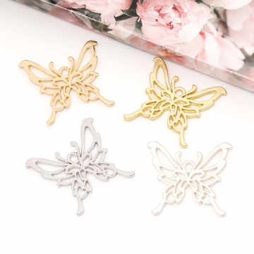 メタル蝶チャーム 金属蝶チャーム 蝶型 バタフライ 蝶モチーフ 合金製 1カン付き 約23×24mm（6ヶ）