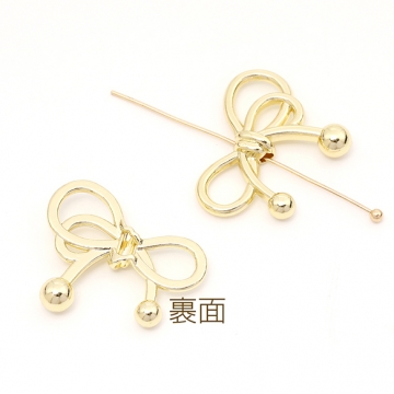 立体メタルビーズ リボンモチーフ メタリックビーズ 合金製 縦穴 約21×25mm（4ヶ）