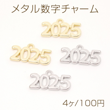 メタル数字チャーム 金属数字チャーム 数字 2025 合金製 1カン付き 約12×24mm（4ヶ）