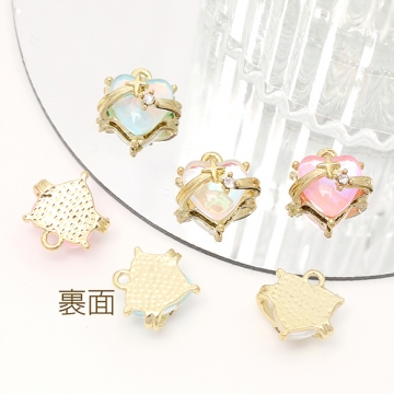 ハートチャーム フレームガラスチャーム ガラスストーンチャーム 1カン付き オーロラカラー 約13×13mm（2ヶ）