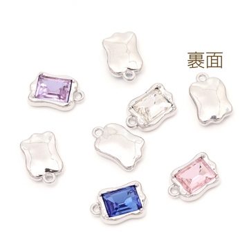 スクエアチャーム フレームガラスチャーム ガラスストーンチャーム 1カン付き 約9×14mm（2ヶ）