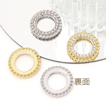 サークルチャーム フープチャーム メタルリングチャーム ガラスストーンチャーム ラインストーン付き 約20mm（2ヶ）