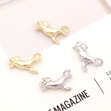 コネクターパーツ 猫モチーフ キャットコネクターチャーム つなぎパーツ パール付き 2カン付き 約11×17mm（4ヶ）