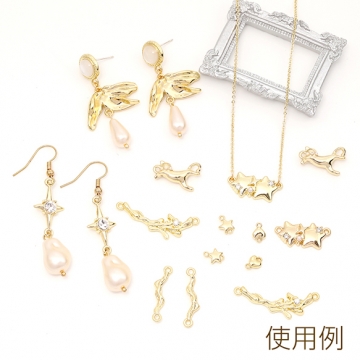 コネクターパーツ 猫モチーフ キャットコネクターチャーム つなぎパーツ パール付き 2カン付き 約11×17mm（4ヶ）