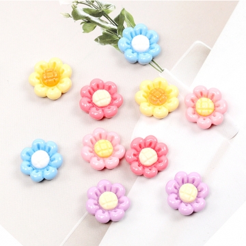 フラワー貼付けパーツ 樹脂製 立体花型パーツ フラワーモチーフデコパーツ 約18mm（10ヶ）