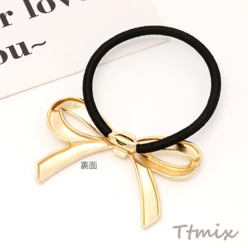 ヘアゴム ヘアアクセサリー リボンモチーフ ゴールド 約40×64mm（1ヶ）