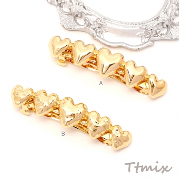 ヘアバレッタ ハートモチーフ 5連ハート型 ヘアアクセサリー ゴールド 約18×78mm