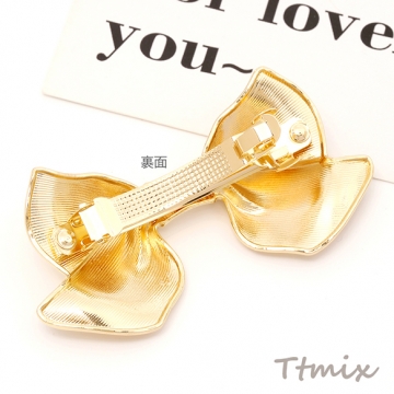 ヘアバレッタ リボンモチーフ ヘアアクセサリー ゴールド 約41×78mm（1ヶ）