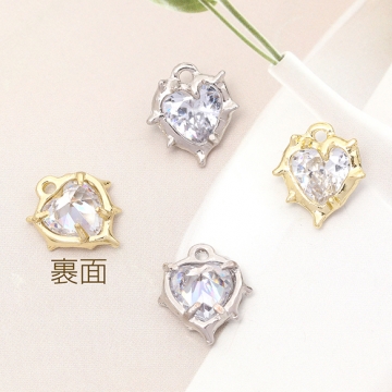 ハートチャーム フレームガラスチャーム ガラスストーンチャーム ハートモチーフ 1カン付き 約12×14mm（2ヶ）