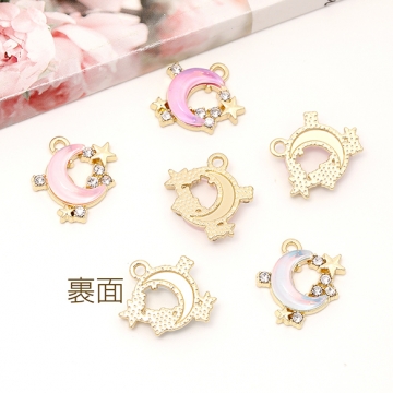 ムーンチャーム フレームガラスチャーム ガラスストーンチャーム 1カン付き オーロラカラー 約16×17mm（2ヶ）