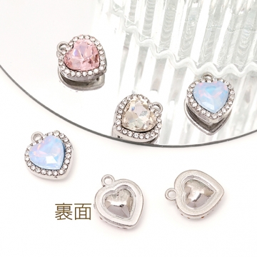 ハートチャーム フレームガラスチャーム ガラスストーンチャーム ハートモチーフ 1カン付き 約11×13mm（2ヶ）