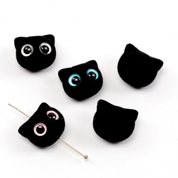 アクリルビーズ 猫顔フロッキービーズ 手作りストラップ キーホルダー ブレスレット ピアス用ビーズ 約17×19mm  (2ヶ)