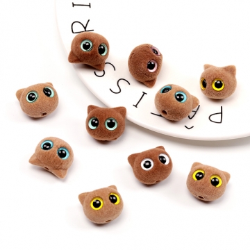 アクリルビーズ 猫顔フロッキービーズ 手作りストラップ キーホルダー ブレスレット ピアス用ビーズ 約17×19mm  (2ヶ)