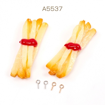 食品サンプル ミニチュアフード フライドポテト ヘアクリップ貼付け キーホルダー制作 (おまけヒートン4つ付き)