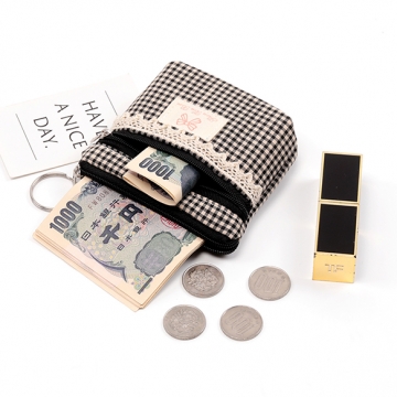 小銭入れ 布製  ミニポーチ ミニ財布 コイン財布 カードも入る コンパクトウォレット ファスナー付き 二重カン付き ランダム