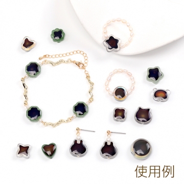 ガラスビーズ 温度で色変化 ミラージュ―ビーズ  ハート型 縦穴 約12×12mm (4ヶ)