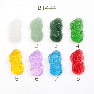 ガラスチャーム 貔貅モチーフ ガラスペンダントトップ 立体ひきゅう型 縦穴 約15.5×30mm (10ヶ)