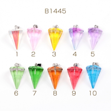 ガラスチャーム 円錐型 ガラスペンダントトップ 表面カット カン付き 約13.5×24mm (4ヶ)