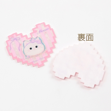 貼り付けパーツ 猫柄 アクリルハート型プレートパーツ ヘアクリップ ヘアピン デコパーツ 約43×49mm (2ヶ)