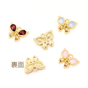 蝶チャーム バッタフライチャーム ガラスストーン付き 立体蝶チャーム 1カン付き 合金製 約12×16mm (2ヶ)
