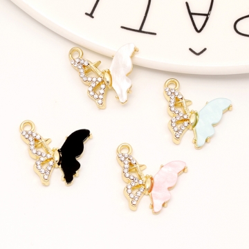 蝶チャーム 樹脂蝶チャーム バッタフライチャーム ストーン付き 立体蝶チャーム 1カン付き 約17×17mm (2ヶ)