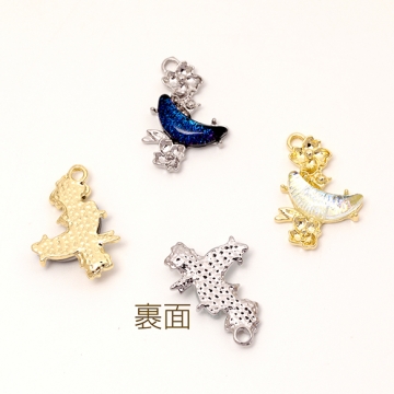 月チャーム 立体月チャーム ムーンチャーム 花 フラワーパーツ付き 1カン付き 約14×19mm (2ヶ)