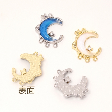 コネクターチャーム ジョイントパーツ 立体月チャーム ストーン付き 上下4カン付き 約18×24mm (2ヶ)