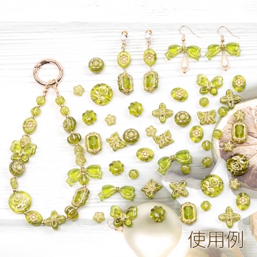 アクリルビーズ 一輪花模様入り アンティーク調ビーズ チェコ風ビーズ 穴あり ラウンド型  約18mm（20ケ）