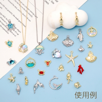 マリンチャーム ペンギンモチーフ 海の生き物チャーム 立体メタルチャーム 1カン 約10×23mm (2ヶ)