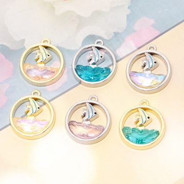 マリンチャーム 熱帯魚モチーフ 魚チャーム 海の生き物チャーム ガラスチャーム ラウンド型 1カン 約16×18mm (2ヶ)