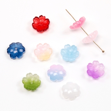 フラワーガラスビーズ 桜 チェコ風ガラスビーズ 花 フラワービーズ ガラスフラワーパーツ 穴あり 約14mm (20ヶ)