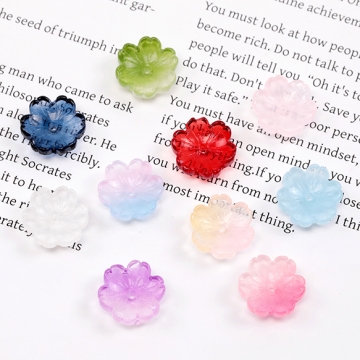 フラワーガラスビーズ 桜 チェコ風ガラスビーズ 花 フラワービーズ ガラスフラワーパーツ 穴あり 約14mm (20ヶ)