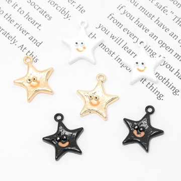 メタルチャーム エポ塗装加工 スターモチーフ 星チャーム スマイルチャーム 全3色 1カン付き 約14×16mm (4ヶ)