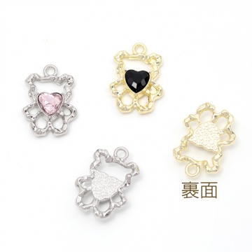 メタルガラスチャーム クマチャーム ベアチャーム 熊チャーム ガラスハート付き 全4種 1カン付き 約14×20mm (2ヶ)