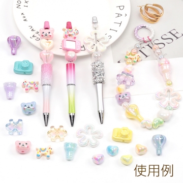 アクリルビーズ パズルビーズ ヘアゴム ネックレス ブレスレット制作におすすめ 通し穴あり 約18-27mm (4ヶ)