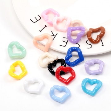 アクリルチェーンパーツ 推し活カラーチェーンパーツ 切れ目あり 簡単に繋げる ハート型 全16色 約18×20mm (10ヶ)