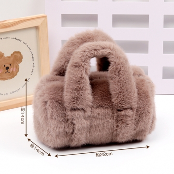 ファーバッグ フェイクファートートバッグ ボストンバッグ 秋冬もふもふハンドバッグ 全5色 約14×14×22cm (1個)