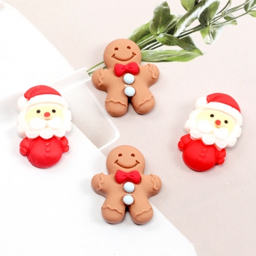 樹脂貼付けパーツ サンタクロース ジンジャークッキーモチーフ クリスマス貼付けパーツ クリスマスデコパーツ (8ヶ)