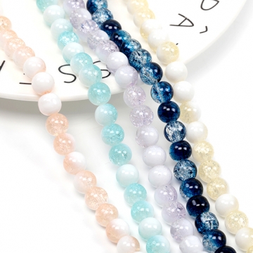 ガラスビーズ 連ビーズ 連売り 丸玉 ラウンドビーズ クラックビーズ グラデーションカラー 約8mm  (1連約105粒)