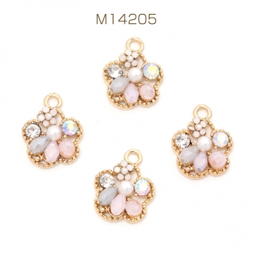 ガラスストーンチャーム 花型 花チャーム フラワーチャーム 花パーツ ガラスストーン装飾 カン付き 約14×18mm (2ヶ)
