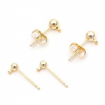 下カン付き丸玉ピアス 丸玉ポストピアス シンプルポストピアス 14kgp 色褪せしにくい カン付きピアス金具 約4㎜（4ヶ）